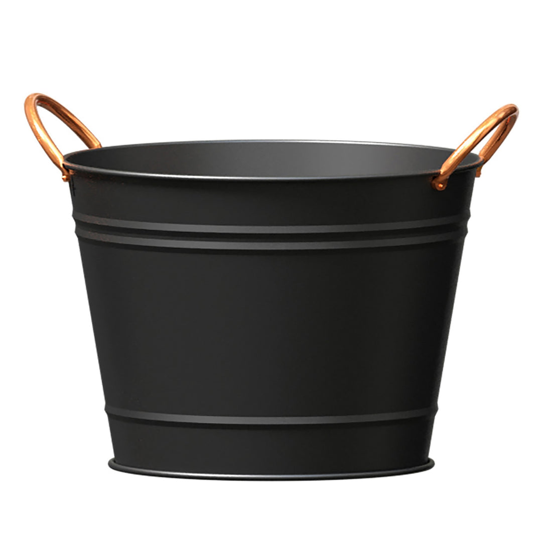 Matte Black Modern Farmhouse Washtub Planter with Copper Handles (10 inch)