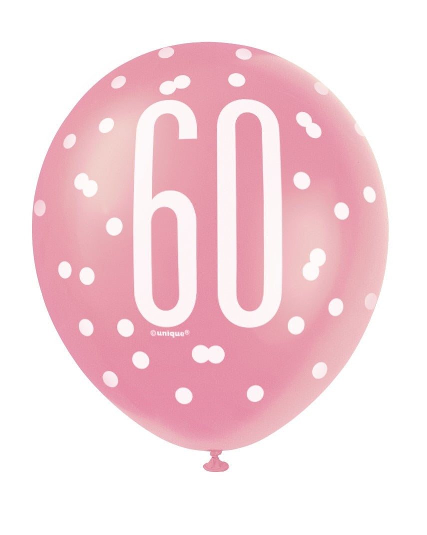 Assorted Rose Gold and White All Over Print 60th Latex Balloon