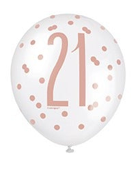 Assorted Rose Gold and White All Over Print 21st Latex Balloon