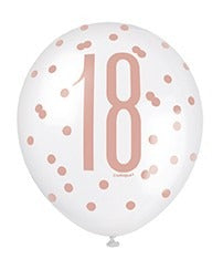 Assorted Rose Gold and White All Over Print 18th Latex Balloon