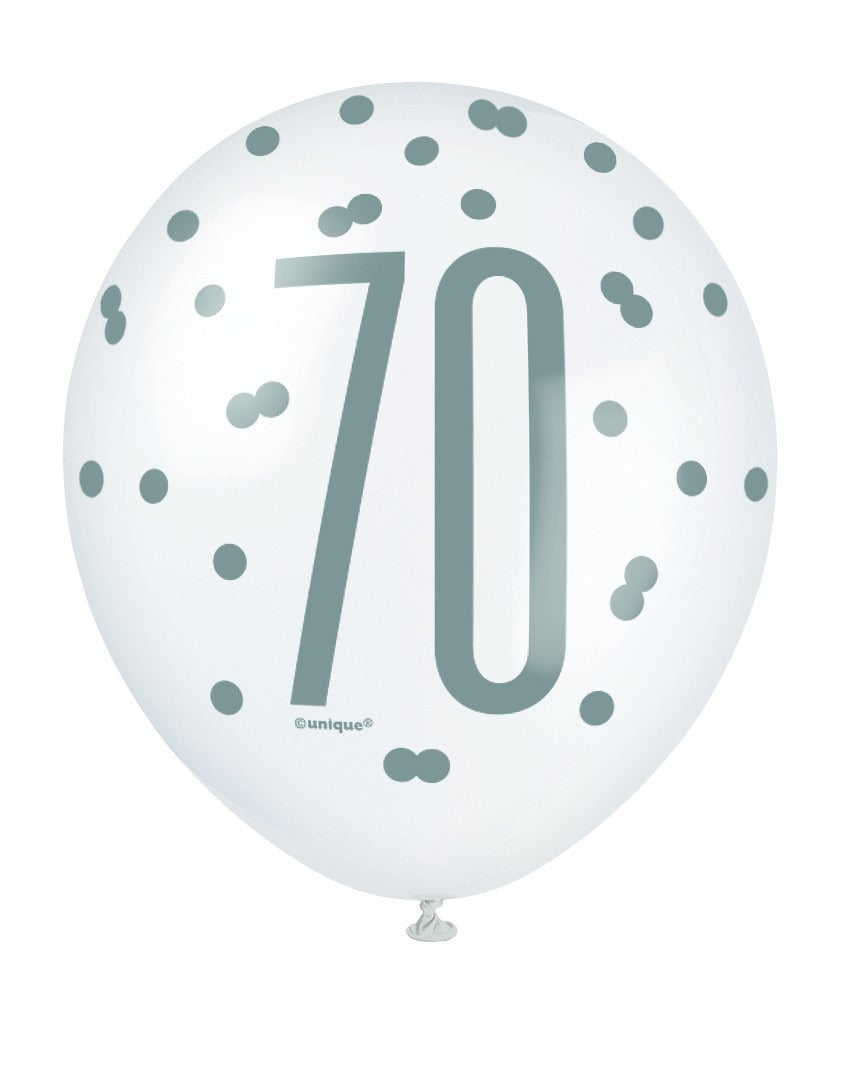 Assorted All Over Print Pink and Silver 70th Latex Balloon