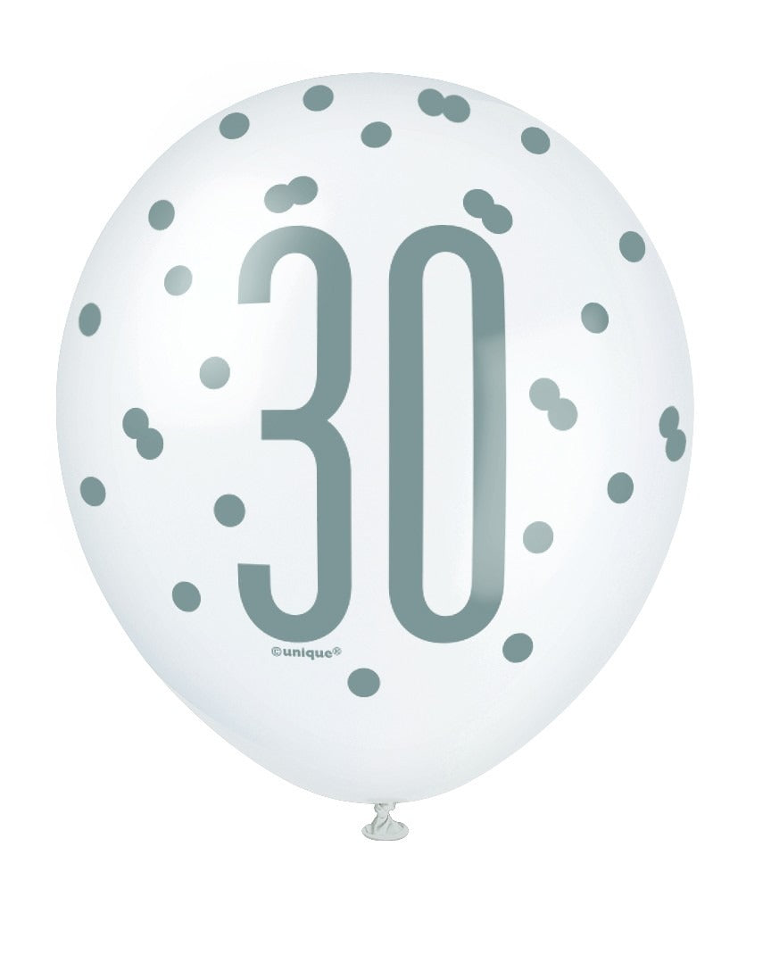 Assorted All Over Print Pink and Silver 30th Latex Balloon