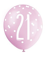 Assorted All Over Print Pink and Silver 21st Latex Balloon