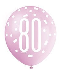 Assorted All Over Print Pink and Silver 80th Latex Balloon