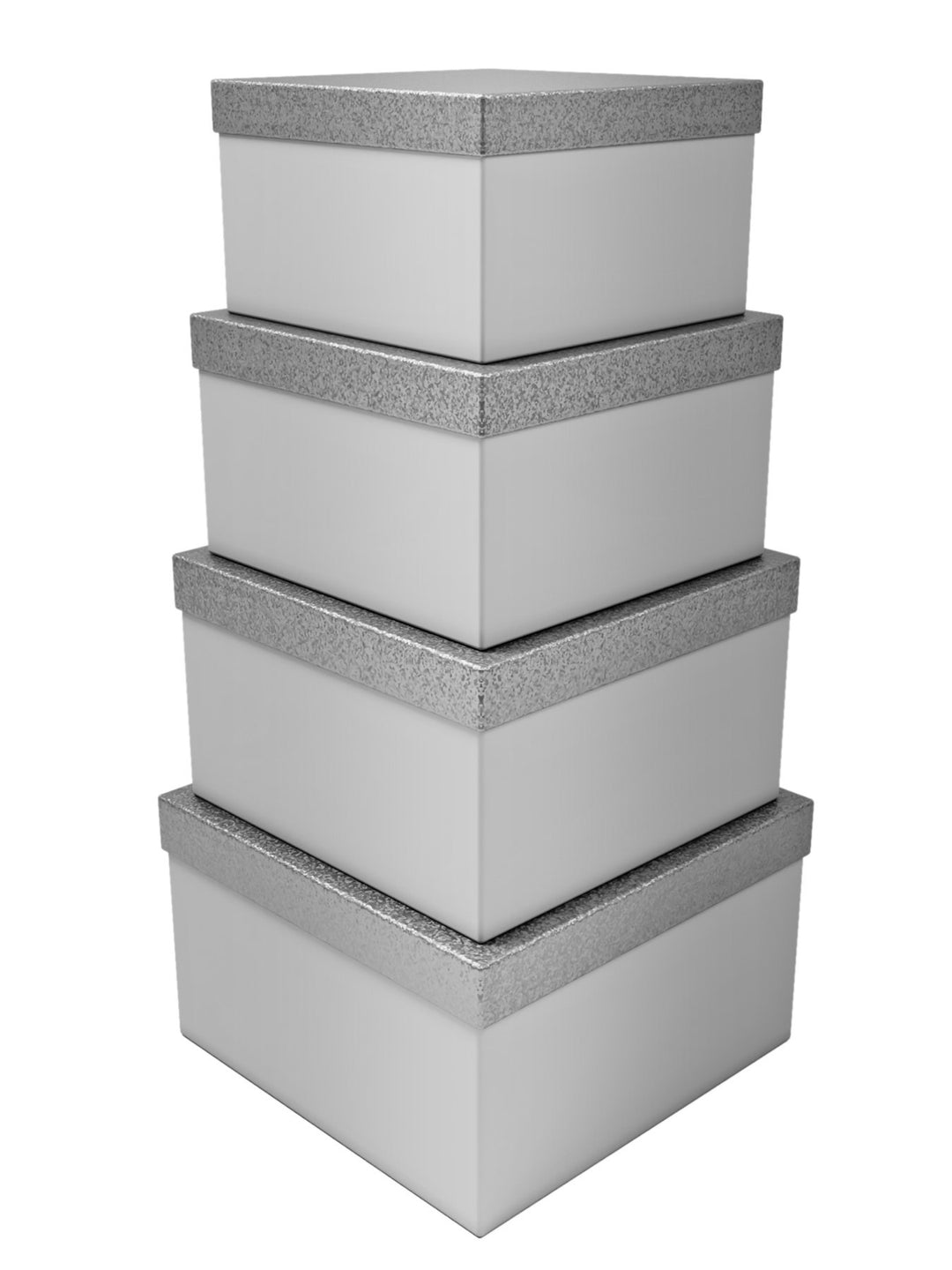 Square Box with Glitter Lid Set of 4 (Silver)