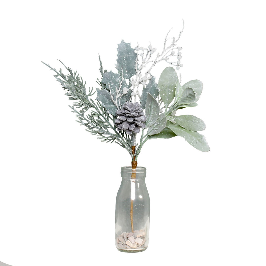 Lambs Ear Holly Cone & White Berry Flocked Spray (36cm)