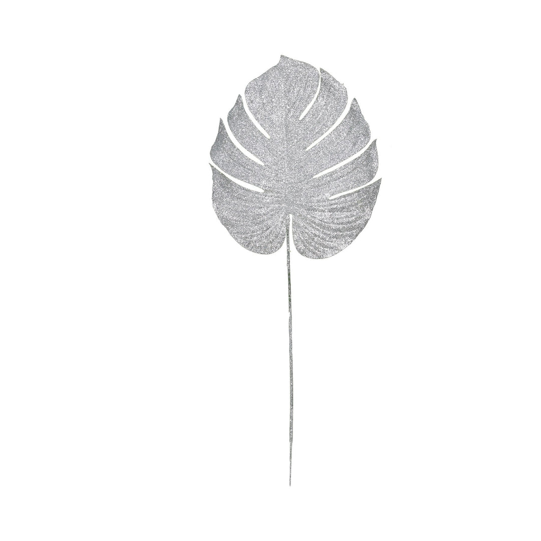 Silver Glitter Monstera Leaf (Medium)