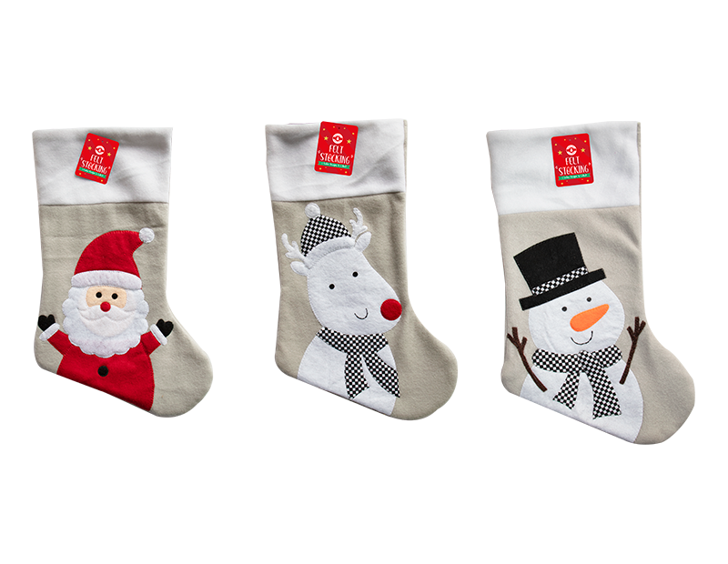Grey Embroidered Felt Stocking (46cm x 20cm)