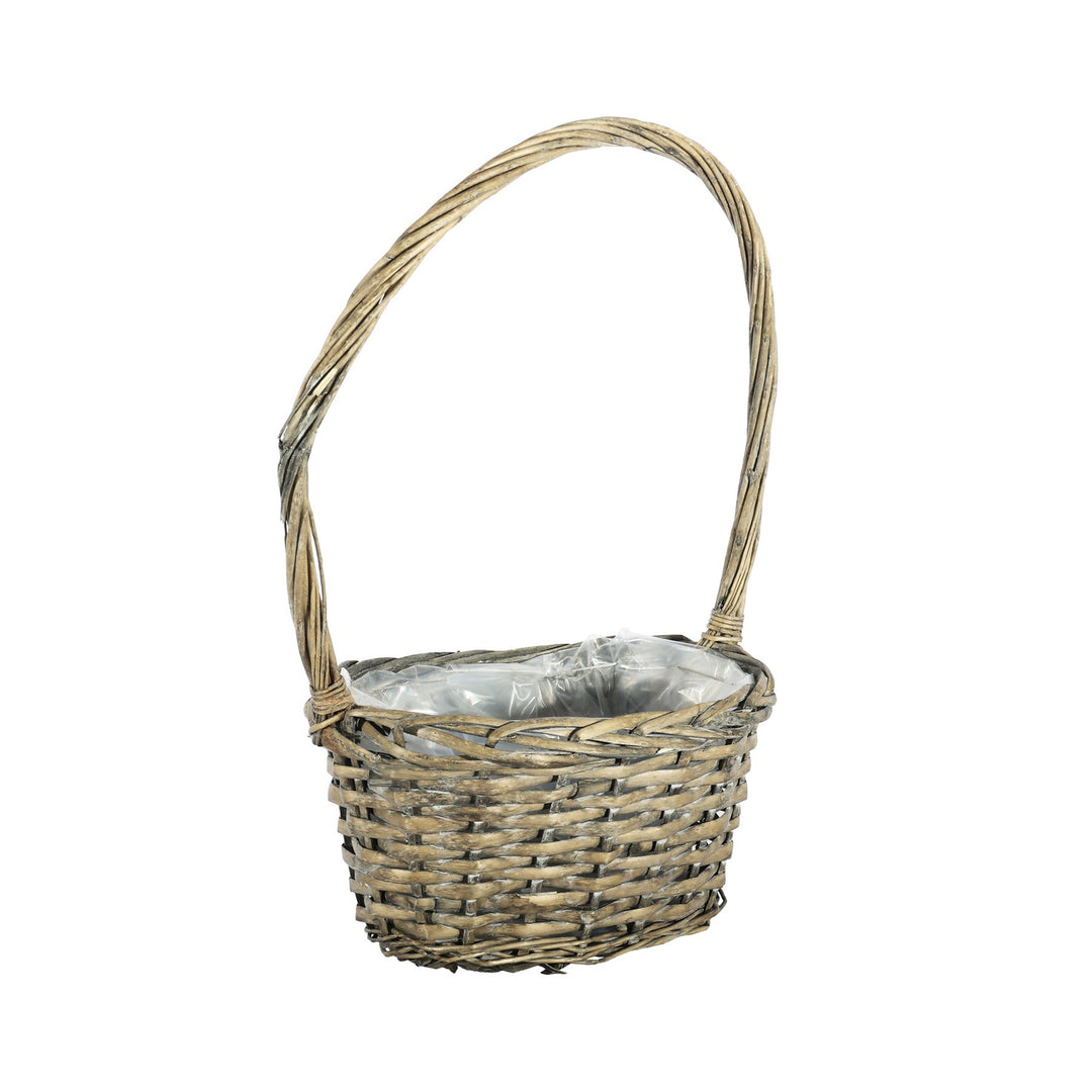 Grey Wash Oval Split Willow Basket with High Handle