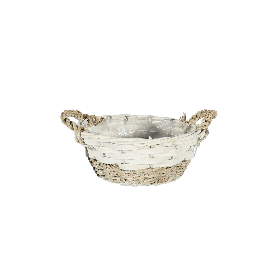 Two Tone Round Softwood & Seagrass Basket with Ears (20cm)