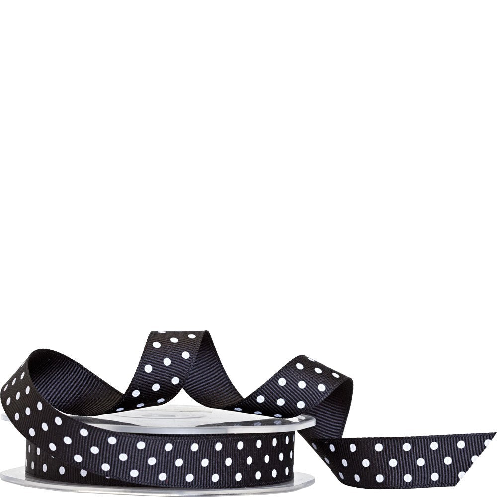 Black with White Polka Dot Ribbon 15mm