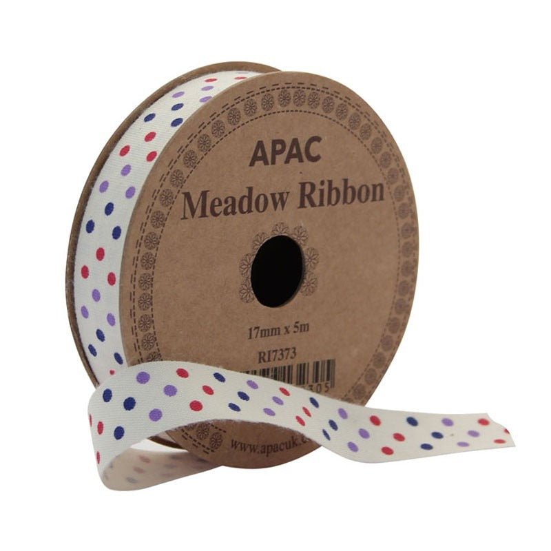 17mm Dots Red Lilac & Navy Ribbon