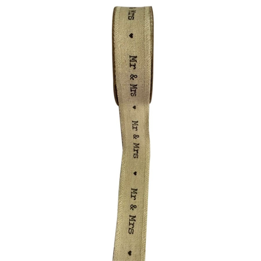 Mr & Mrs Natural Ribbon 25mm