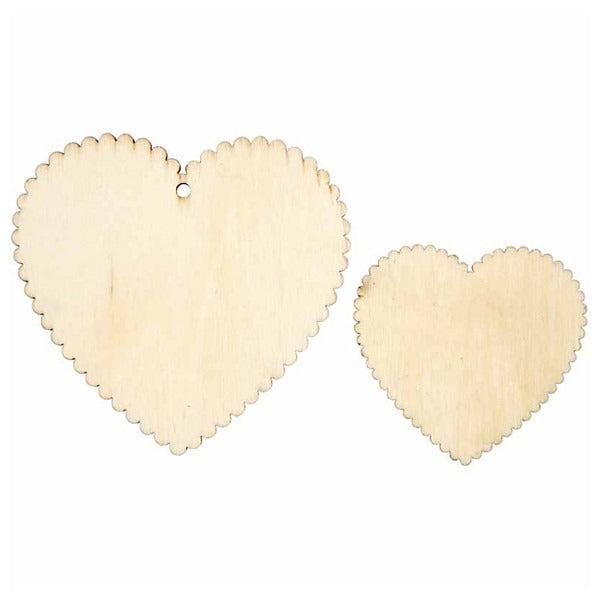 Wooden veneer hearts with waved edges - 12pc