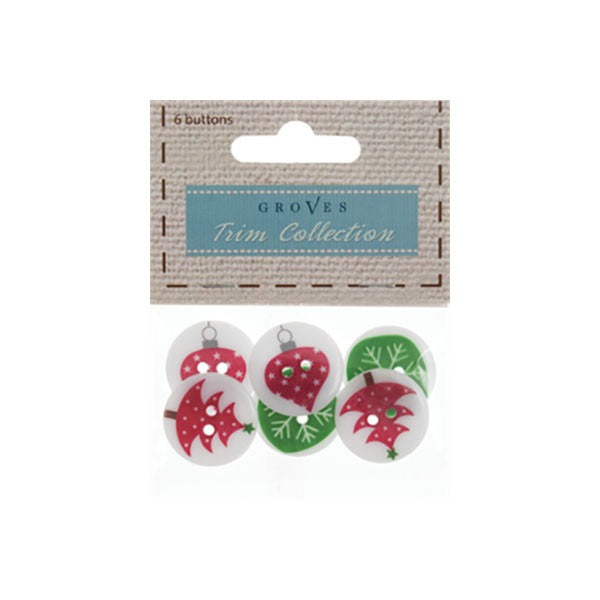 Christmas Tree Buttons Packs Of 6 In 3 Designs 15mm