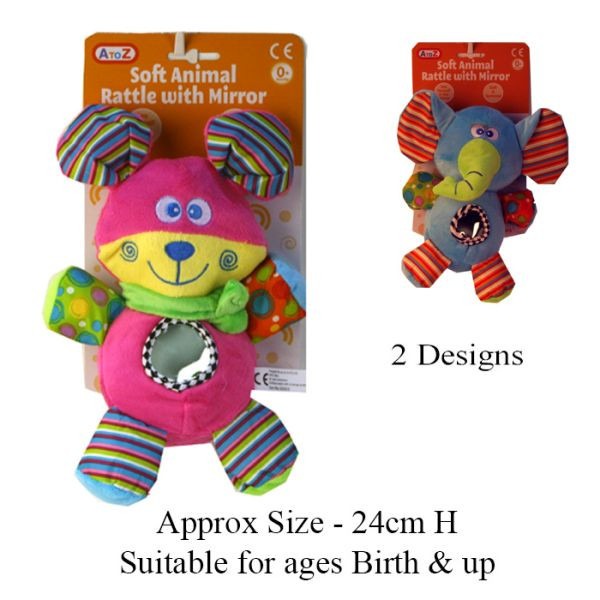 Soft Animal With Mirror (2 Assorted Designs)