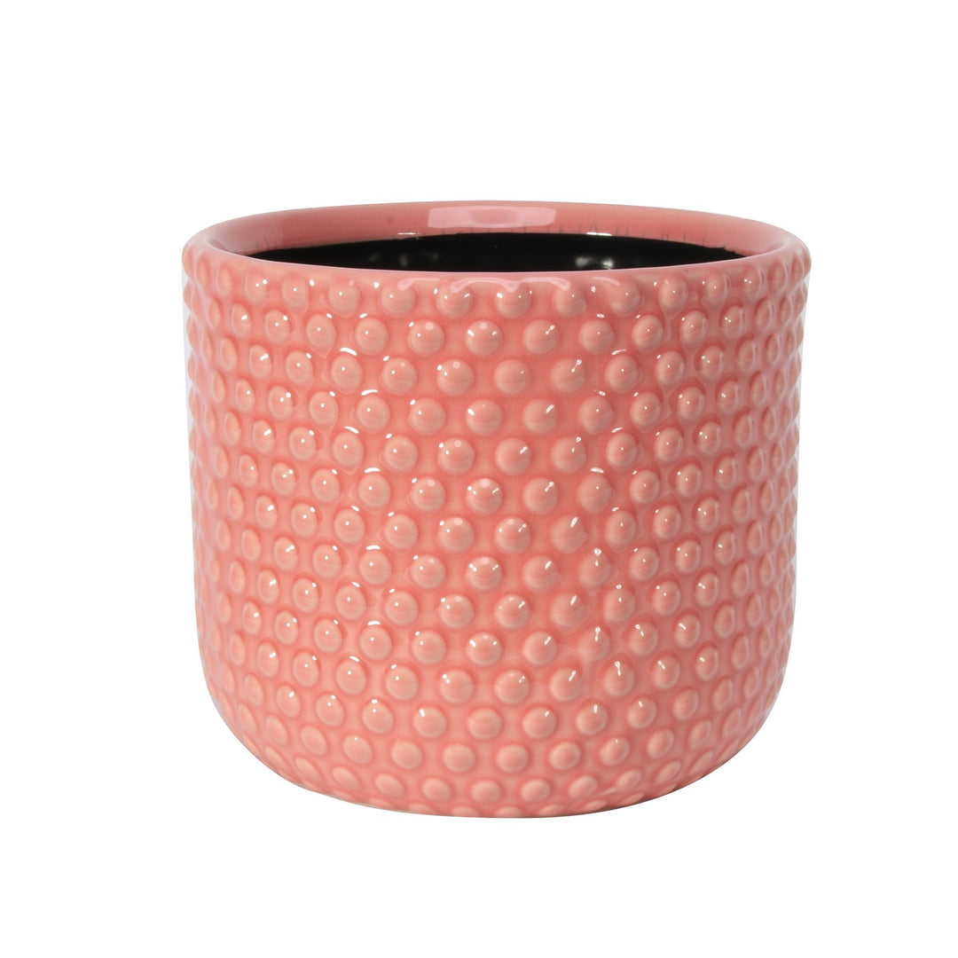 Painted Pink Pot with Debossed Dots - Stoneware (17cm)