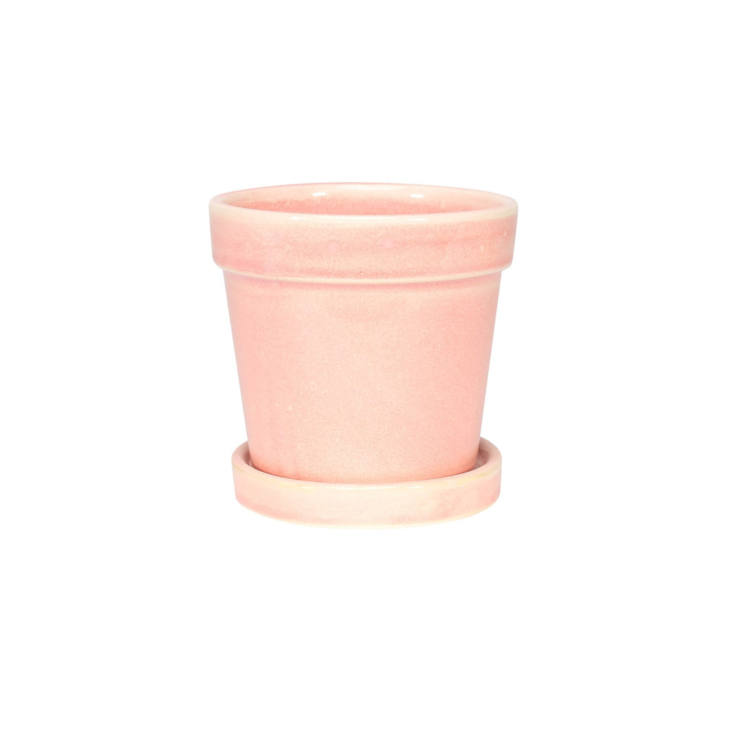 Vintage Pink-Stoneware Painted Pot with Saucer (10x10cm)