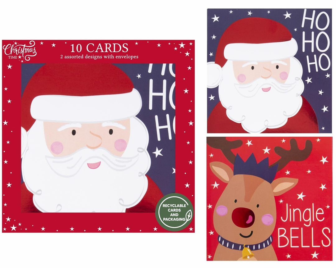 Santa &amp; Rudolf Cards (Pack of 10)