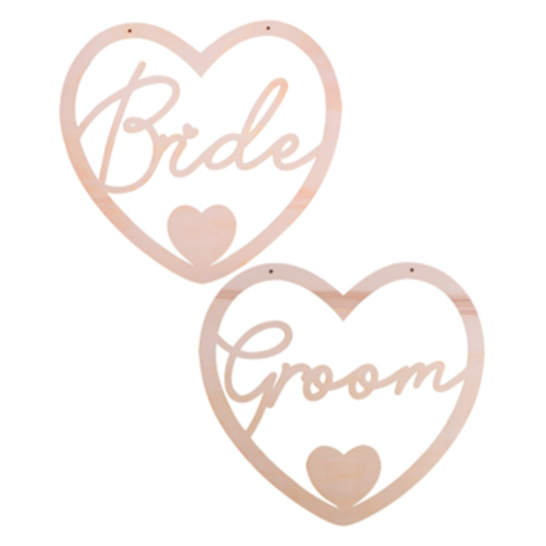 Wooden Heart Mr &amp; Mrs Chair Signs