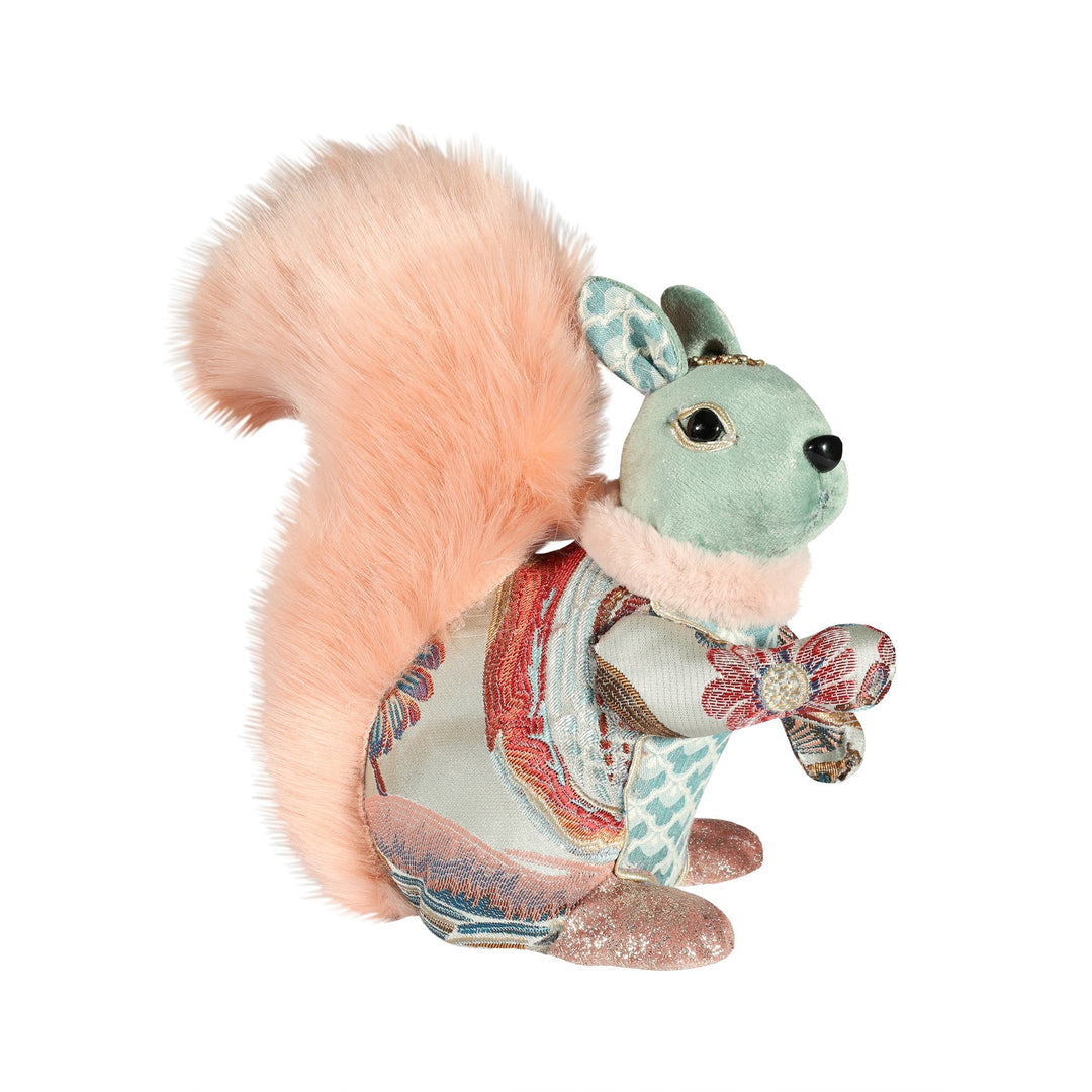 Sage Green &amp; Pink Embroidered Squirrel (22.5cm)