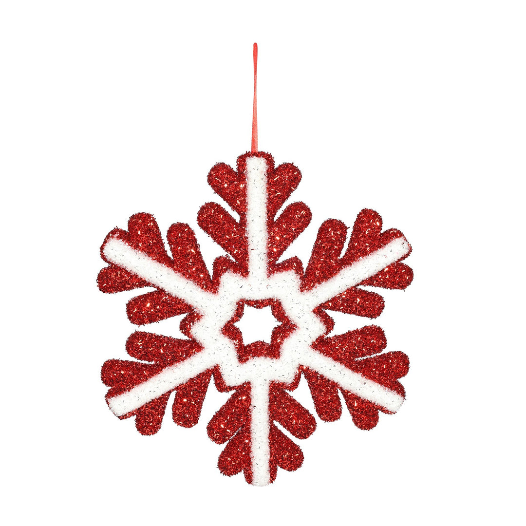 Red and White Glitter Snowflake Hanging Decoration (39cm)