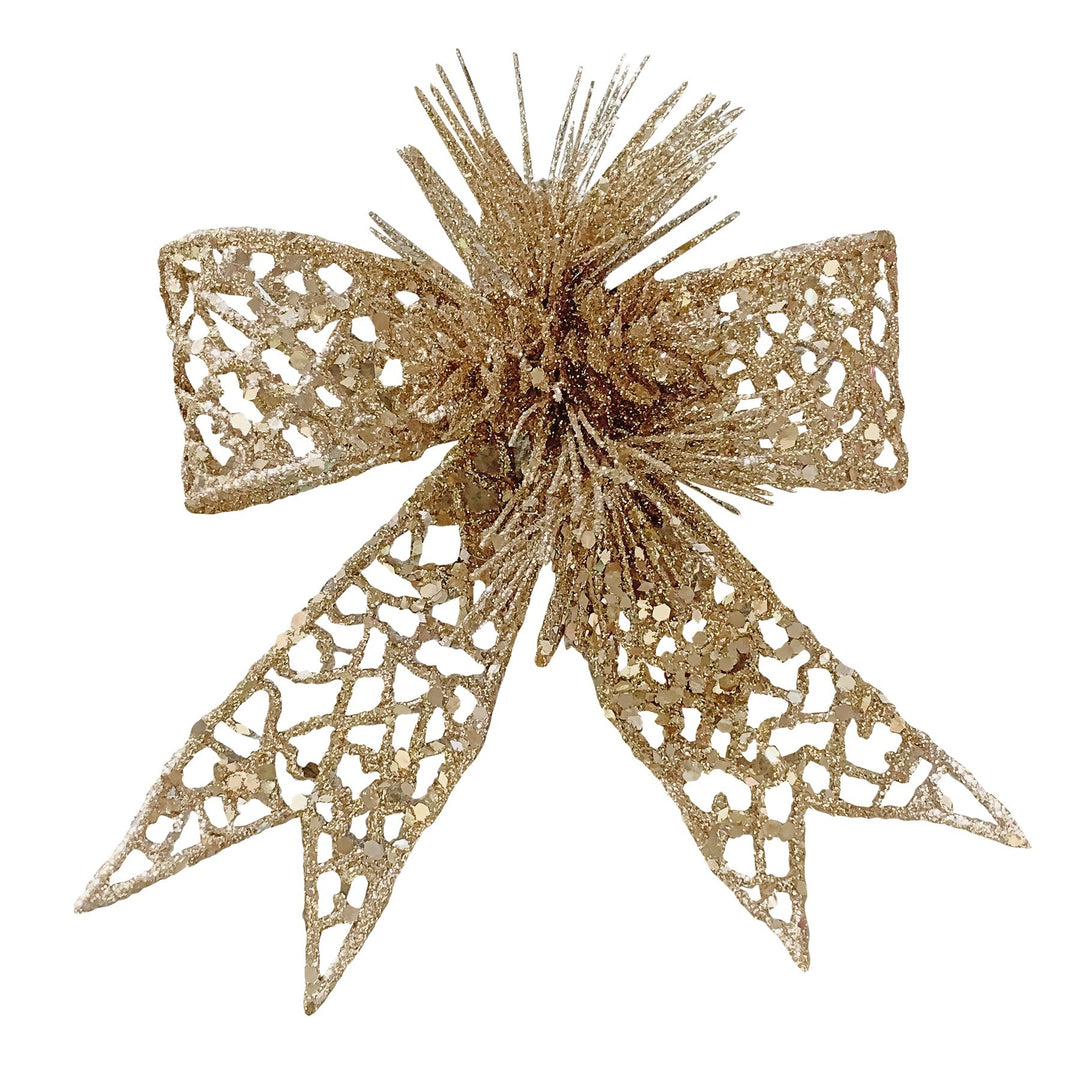 Gold Glitter Foliage Bow Decoration (15cm)