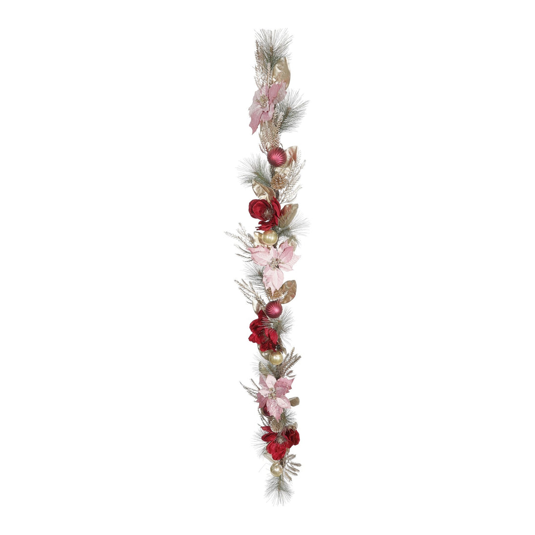 Pink Magnolia and Poinsettia Garland (180cm)