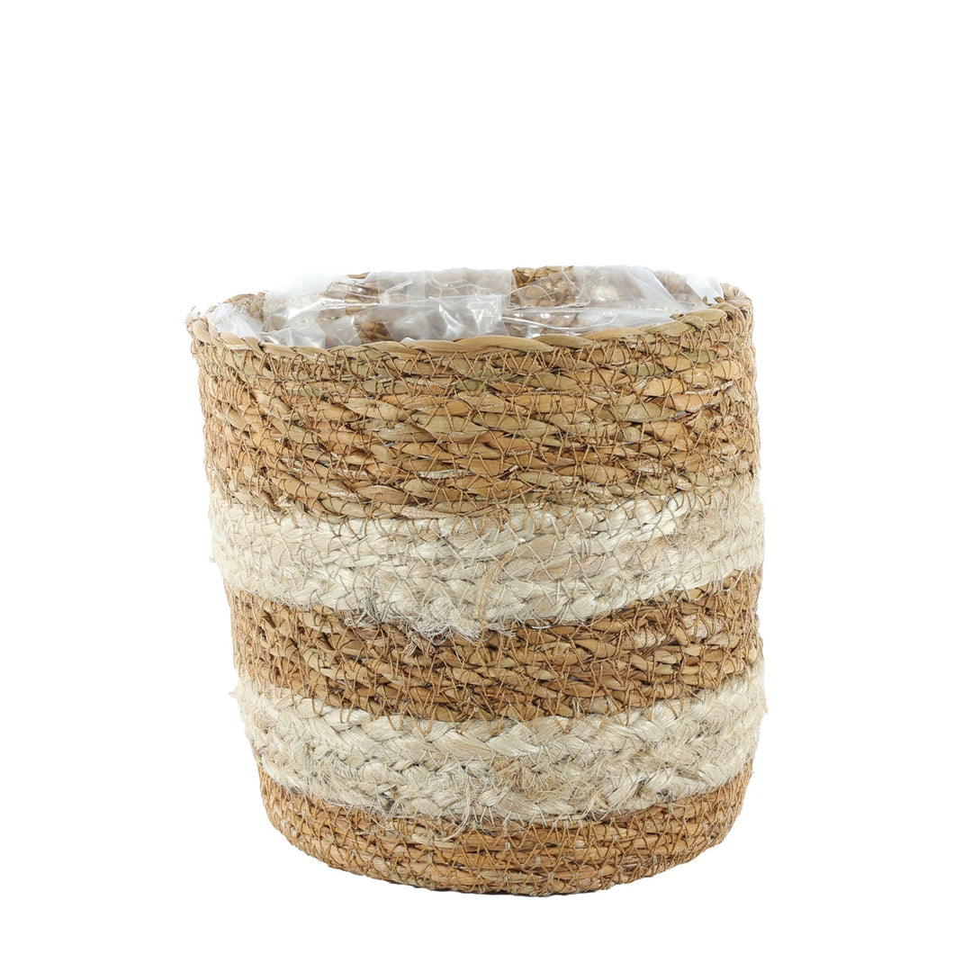 Natural Seagrass &amp; Braided Jute Basket (14cm x 14cm)