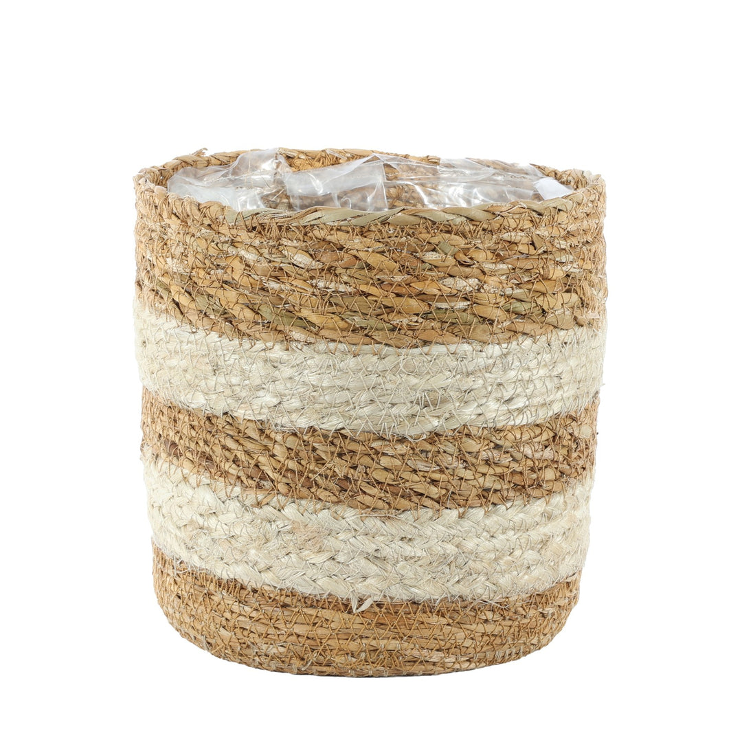 Natural Seagrass &amp; Braided Jute Basket (16cm x 16cm)