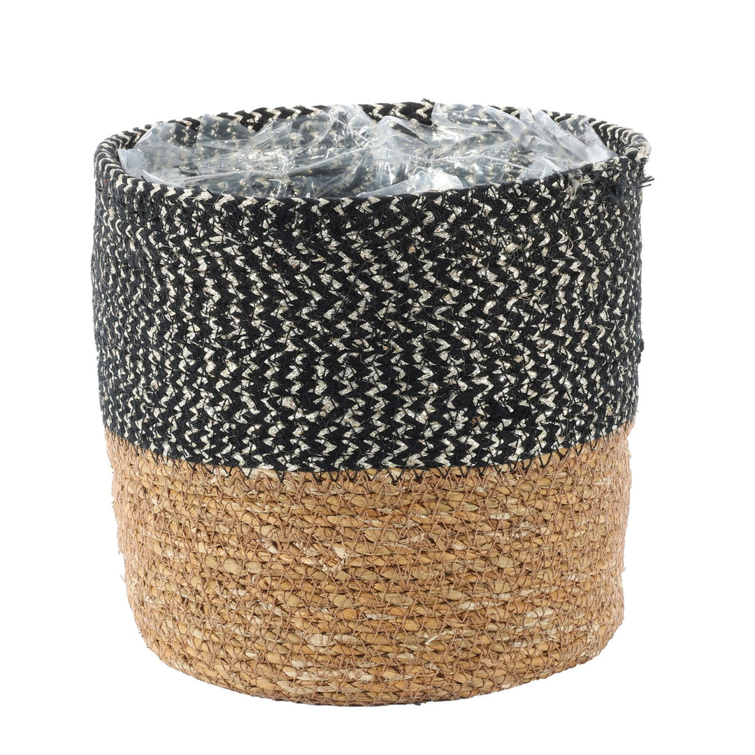 Natural &amp; Black Seagrass Basket (19cm x 20cm)