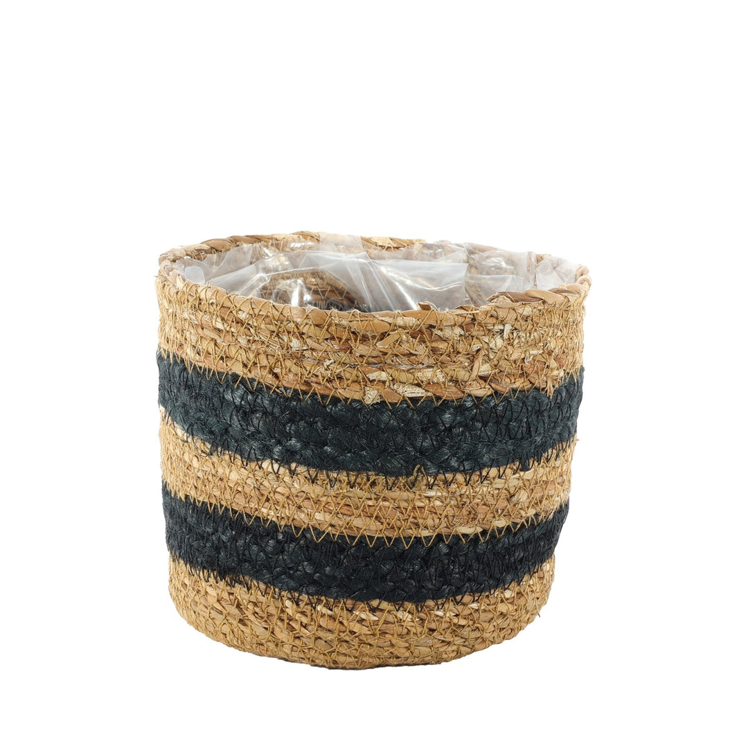 Natural &amp; Black Striped Seagrass Basket (13cm x 15cm)