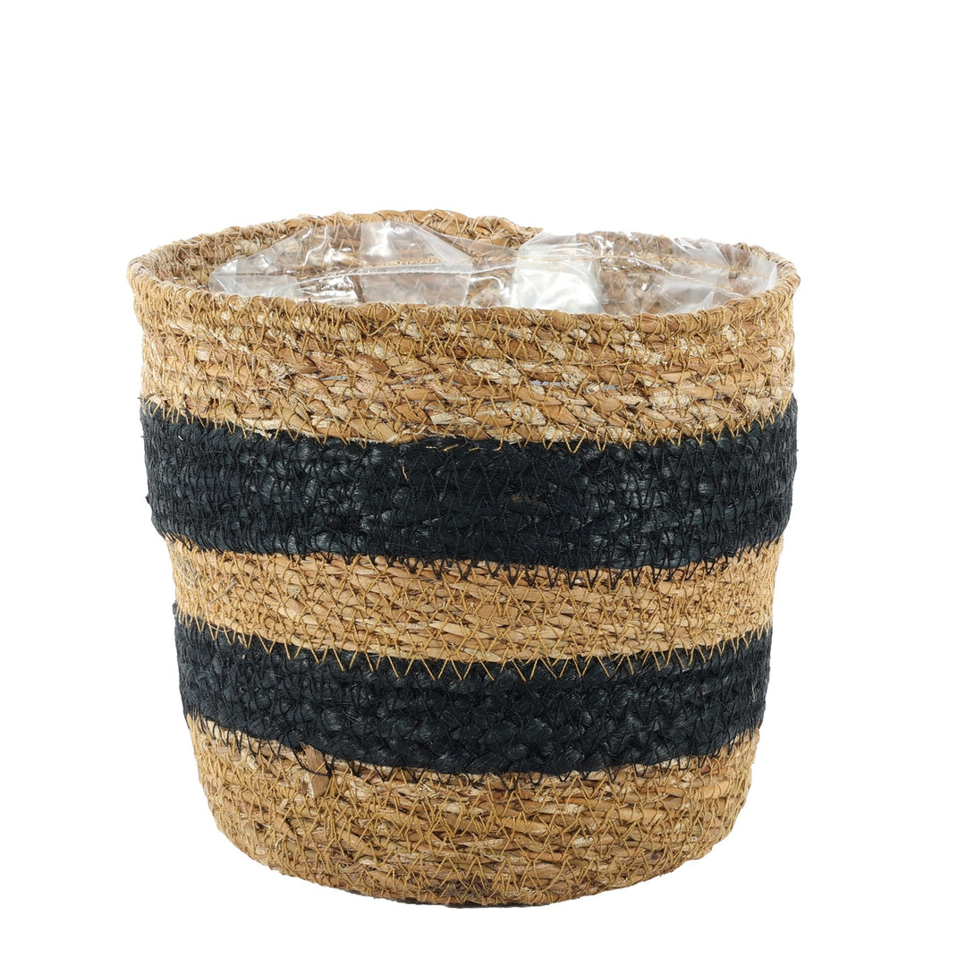 Natural &amp; Black Striped Seagrass Basket (16cm x 18cm)