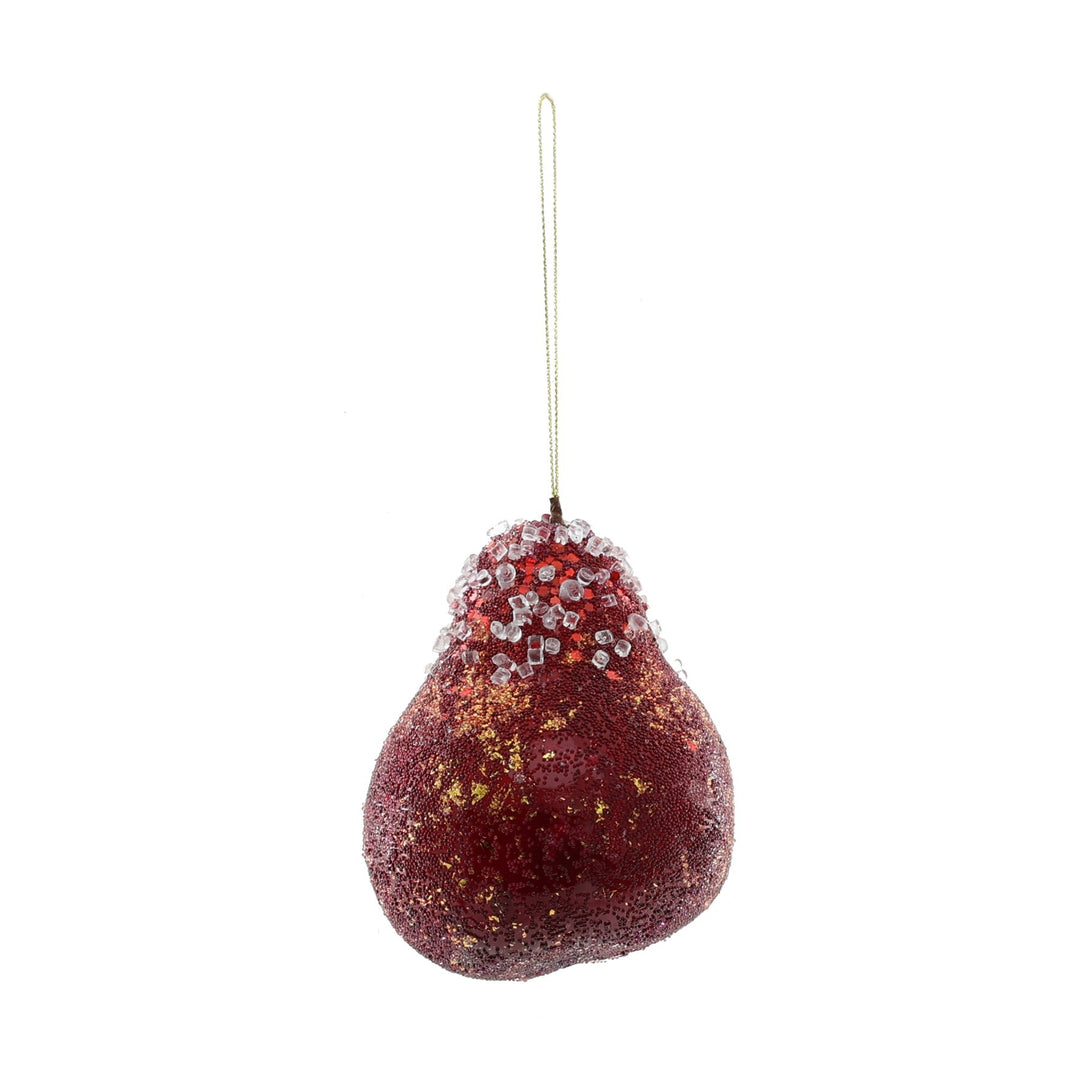 Beaded Pear Hanging Decoration - Burgundy (12cm)