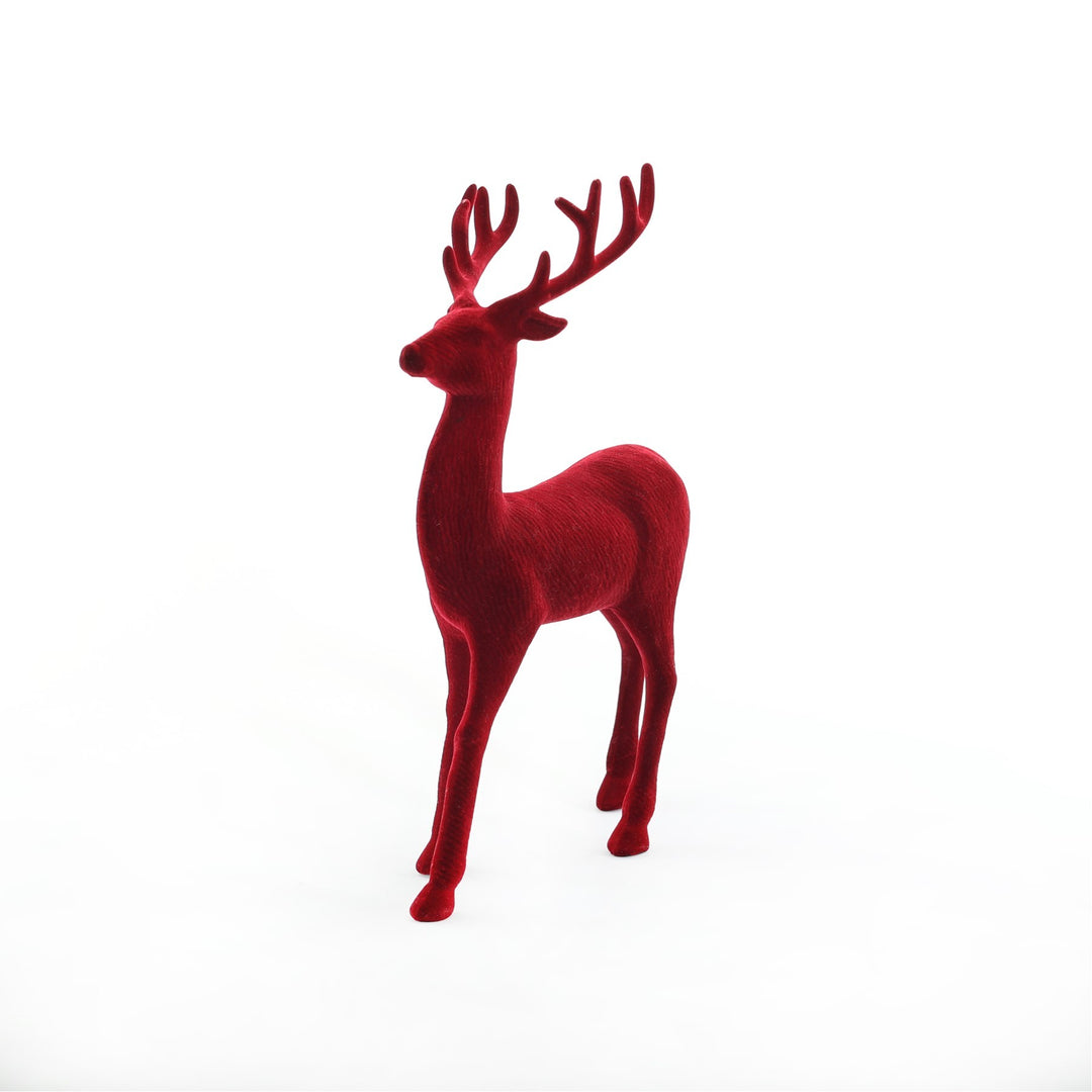 Flocked Reindeer- Burgundy (32cm)