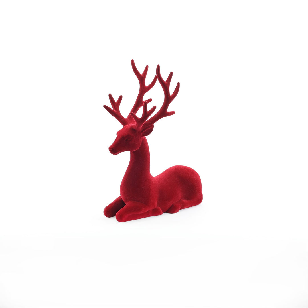Flocked Sitting Reindeer - Burgundy  (25cm)