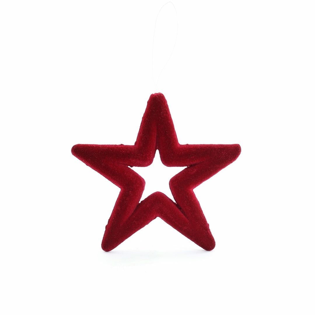 Flocked Star Hanging Decoration - Burgundy (12cm)