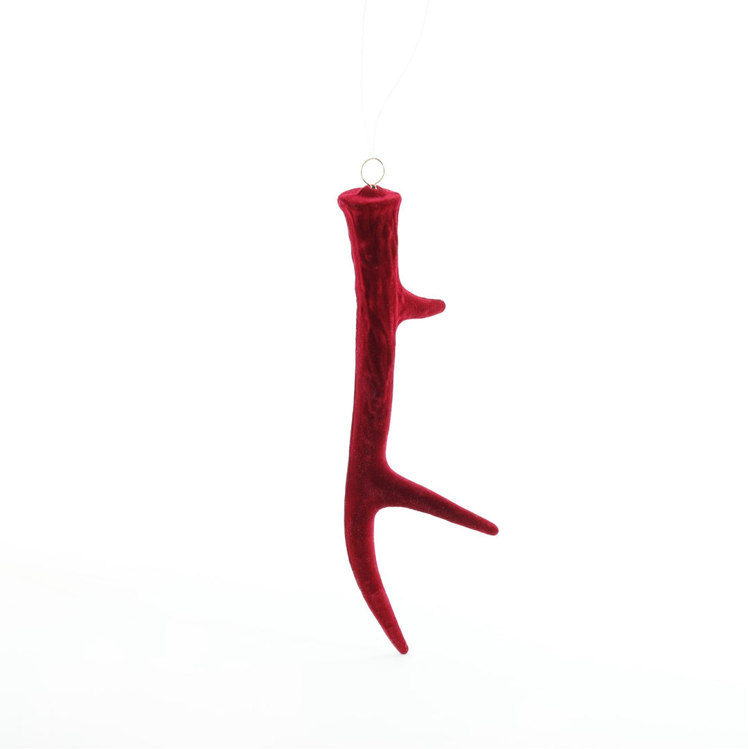 Flocked Antler Hanging Decoration - Burgundy (20cm)