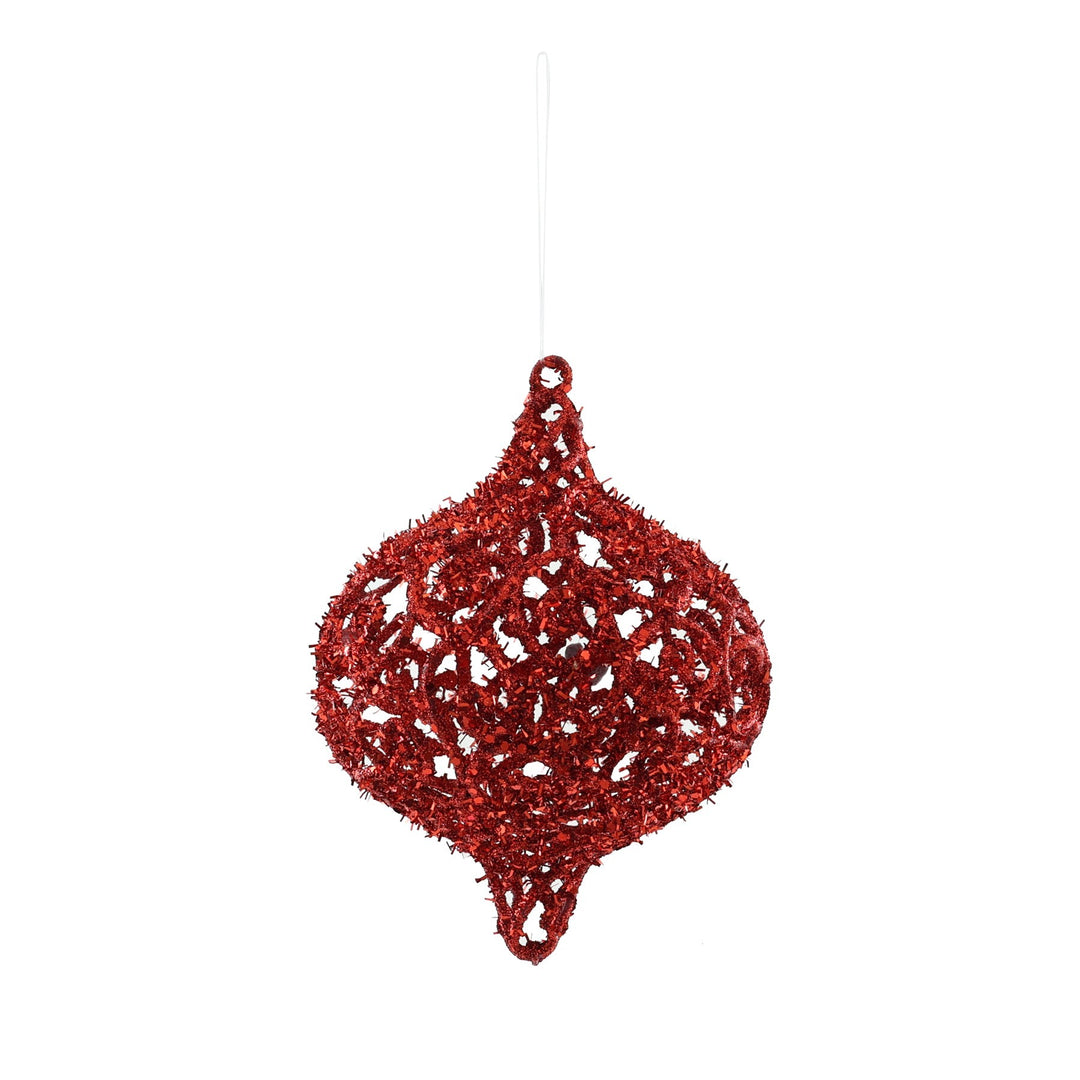 Red Filigree Glitter Onion Hanging Decoration (18cm)