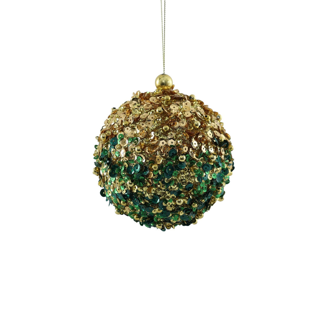 Bead Encrusted Bauble- Gold &amp; Green (11cm)