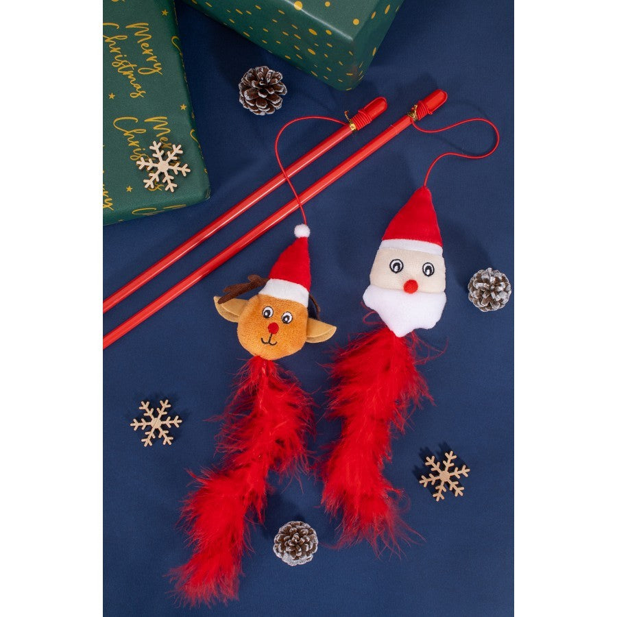 Santa &amp; Rudolph Glitter Cat Teaser