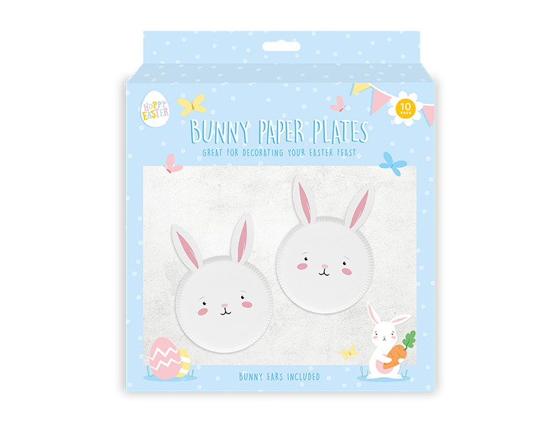 Pack of 10 Easter Bunny Paper Plates with Attachable Ears