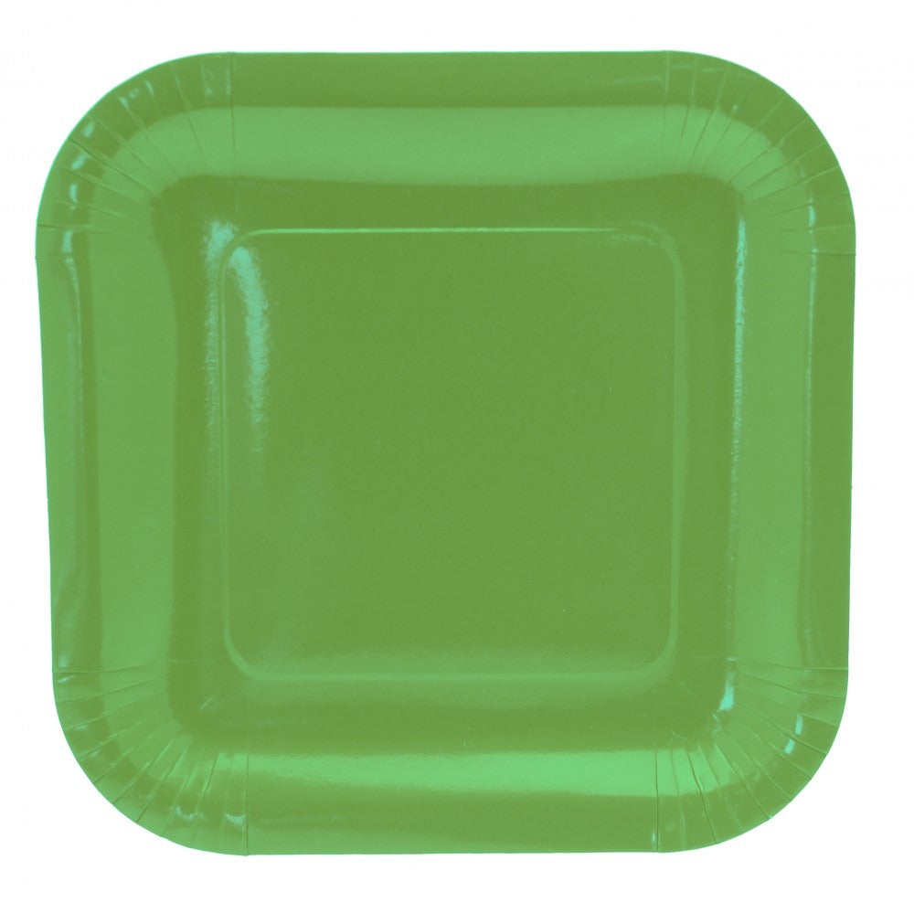 9 Inch Lime Green Square Paper Plates Pack of 8