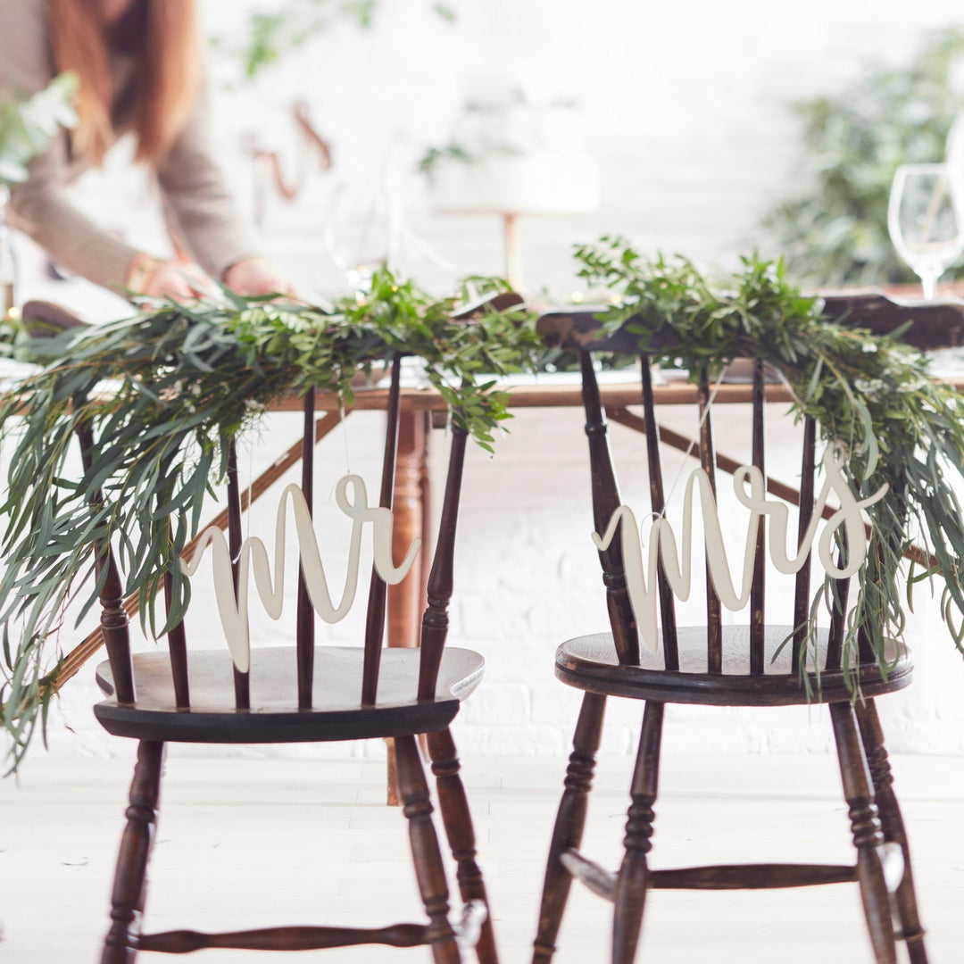 Wooden Mr &amp; Mrs Chair Signs
