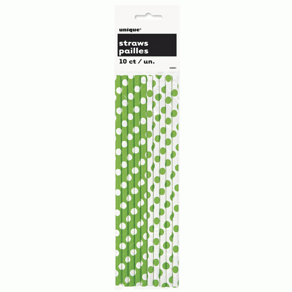 Lime Green Polka Dot Paper Straws (pk 10)